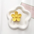 Matte yellow floral claw clip for hair with elegant flower shape and petal tray backdrop - Light Yellow