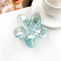 Detail shot of light blue iridescent flower hair claw clip on a minimalist white saucer - Iridescent Light Blue