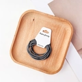 Close-up of gray high-elasticity hair ties set displayed on a fashion jewelry card - Denim Blue