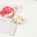 Detailed view of a matte cream hair claw clip resting on a minimalist magazine page - Milk White
