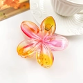 Pink and yellow gradient plumeria hair claw clip made of translucent resin for women - Transparent Yellow Pink