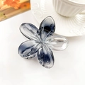 Matte gradient grey-blue frangipani flower hair claw clip with transparent acrylic petals - Transparent Black