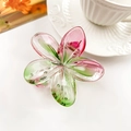 Pink and green gradient frangipani hair claw clip in translucent acrylic finish - Transparent Pink Green