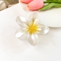Elegant white and yellow plumeria flower hair claw clip with a pearlescent matte finish - Pearlescent Milky Yellow