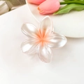 Pearlescent white frangipani flower hair claw clip with pink gradient center - Pearlescent Orange