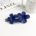 Detail shot of navy blue matte flower hair clip on a minimalist aesthetic background - Matte Double Flower - Navy Blue