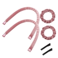 Pink velvet heatless hair curler set with two rollers, scrunchies, and hair clips - Flannelette / Short / Pink