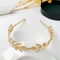Elegante cerchietto in metallo dorato con foglie di alloro per acconciature da sposa - Cerchietto in metallo-Due foglie verso l'interno