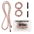Detail view of pink heatless hair curler set with satin rod, scrunchies, clips and zip bag - Extended Satin Dusty Pink