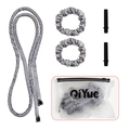 Gray heatless hair curler set with satin rod, scrunchies and clips in a frosted storage bag - Extended Satin Blue Gray