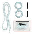 Detailed set of blue heatless hair curler with satin scrunchies, clips and storage bag - Extended Satin Sky Blue