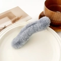 Pince à cheveux élégante en peluche grise en fausse fourrure pour coiffure d'hiver - Grand Bec de Canard Bleu Gris (12cm)