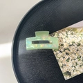 Detail of light green iridescent acrylic hair claw clip with rectangular cutout - 7.5cm Rectangle Claw Clip / Iridescent Green