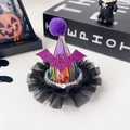 Detailed view of Halloween laser hat hair clip with purple bat and sequined mesh base - Lighted Duck Clip-Bat