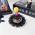 Detail of Halloween hair clip featuring a colorful laser cone hat and black cat felt patch - Lighted Duck Clip-Cat Wizard Hat