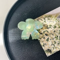 Elegant pearlescent light green flower hair claw clip displayed on a black tray - 7cm Flower Claw / Iridescent Green