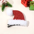 Barrette chapeau de Noël mignonne avec paillettes rouges et bordure en peluche blanche - Bonnet de Noël