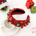 Serre-tête de Noël large en satin rouge foncé orné de perles et de strass - Strass Perle - Rouge