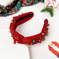 Festive red velvet headband with rhinestones, pearls, and star rivets for Christmas - Alloy Snowflake - Red