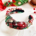 Serre-tête de Noël à carreaux rouges et verts avec flocons de neige et strass - Strass - Rouge Vert