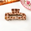 Close-up of checkered brown and white hair claw clip with vintage floral pattern - 10.5cm Square / Plaid Floral Coffee