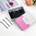 Set di forcine per capelli nere in metallo in una scatola di latta a pois rosa - 100 Piatto - Puntini Rosa
