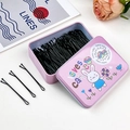 Scatola di metallo rosa con 50 forcine nere per capelli per acconciature e frangia - 100 Piatto - Coniglio