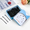 Set di forcine nere in scatola di latta blu con disegni per acconciature bimba - 100 Piatto - Cucciolo