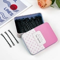Set di 50 forcine nere per capelli in una scatola di latta rosa a pois per acconciature - 100 Ondulato - Puntini Rosa