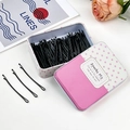 Set di 50 forcine nere in un elegante contenitore di metallo con pois rosa decorati - 100 Arcurato - Puntini Rosa