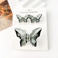 Three-piece set of translucent grey butterfly hair clips on a jewelry card - Transparent Gray Green Butterfly Set