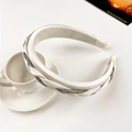 Detail showing white satin braided headband with sparkling rhinestone chains and silk texture - Rhinestone Twist-Rice White