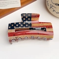 Close-up of vintage American flag rectangle hair claw clip with acrylic finish - Vintage Flag Square Clip (8.5)
