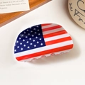 Semi-circular acrylic hair claw clip featuring American flag stars and stripes pattern - US Flag Semi-Circle Clip (8)