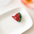 Macro view of cute acetate watermelon hair claw clip with bitten slice design - 3cm Watermelon / Acetate Sheet