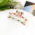 Macro shot of rectangular transparent acrylic claw clip with vibrant strawberry print - Fruit Strawberry (8.5cm Square)