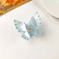 Translucent light blue butterfly hair claw clip with sparkling rhinestones decoration - Sky Blue