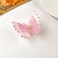 Pink iridescent 3D butterfly hair claw clip with double-layer wings and rhinestones - Light Pink