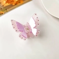 Pink iridescent butterfly hair claw clip with rhinestones for elegant hairstyles - Pink Purple