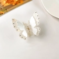 Elegant pearlescent white butterfly hair claw clip with rhinestones and gold spring - Off-white