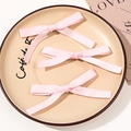 Three-piece set of pink silk bow hair clips on a ceramic plate for women - Combination Style / Bright Pink