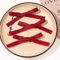 Three burgundy ribbon bow hair clips with metallic duckbill clips for balletcore style - Combination Style / Burgundy