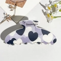 Purple and white heart pattern hair claw clip with lovely lettering for women - UV Printed Square Head-Cream White 170-1
