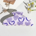 Purple heart-patterned hair claw clip with lovely text for Valentine's hair styling - UV Printed Square Head-Cream White 170-5