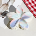 Floral hair claw with pink blue purple gradient and lucky text print for women - UV Printed Egg Flower-Cream White 165-2