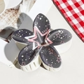 Deep grey glittery flower hair claw with pink star patterns and Star text design - UV Printed Egg Flower-Cream White 166-1