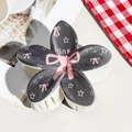 Frangipani hair claw clip with pink bow design and gray glitter finish for styling - UV Printed Egg Flower-Cream White 166-4