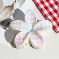 Floral hair claw clip with cream base and blue pink checkered bow pattern design - UV Printed Egg Flower-Cream White 167-1