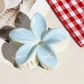 Light blue flower hair claw clip with white bow prints and cream white resin base - UV Printed Egg Flower-Cream White 167-3