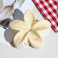 Pale yellow frangipani hair claw with pink ribbon print and matte finish for women - UV Printed Egg Flower-Cream White 167-6
